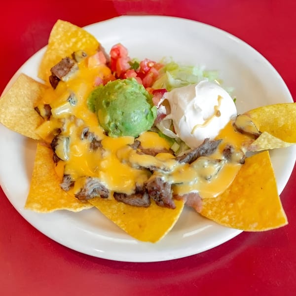 Julio's Mexican Restaurant's nachos with steak, cheese, guacamole, sour cream, and pico de gallo.